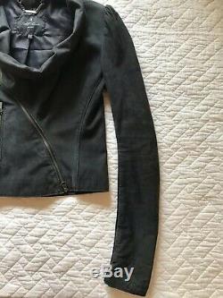 Used Womens All Saints Dresden Draped Washed Leather Jacket Black 8 Rare