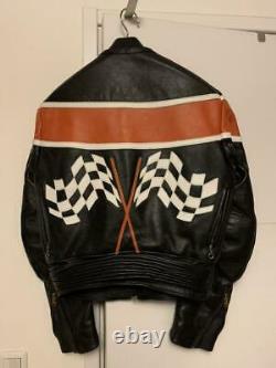 VANSON Leather Riders Jacket Outer Blouson Flag Emblem Men's 34 Vintage Biker
