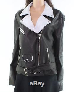VEDA Black White Colorblock Women Size XL Motorcycle Leather Jacket $1100- #950
