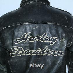 VERY COOL OLD SCHOOL HARLEY DAVIDSON BLACK LEATHER DISTRESSED JACKET Sz SMALL