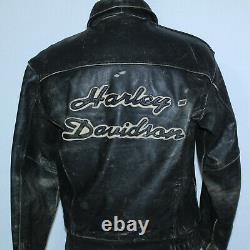 VERY COOL OLD SCHOOL HARLEY DAVIDSON BLACK LEATHER DISTRESSED JACKET Sz SMALL