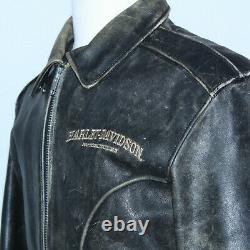 VERY COOL OLD SCHOOL HARLEY DAVIDSON BLACK LEATHER DISTRESSED JACKET Sz SMALL