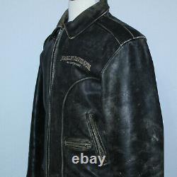 VERY COOL OLD SCHOOL HARLEY DAVIDSON BLACK LEATHER DISTRESSED JACKET Sz SMALL