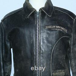 VERY COOL OLD SCHOOL HARLEY DAVIDSON BLACK LEATHER DISTRESSED JACKET Sz SMALL