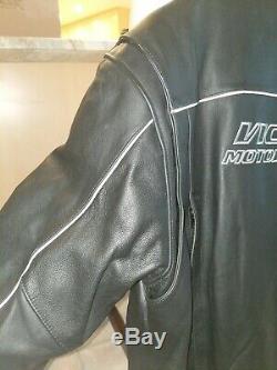 VICTORY Motorcycles Black Leather Jacket. Cafe Racer Snap collar. Size XXL