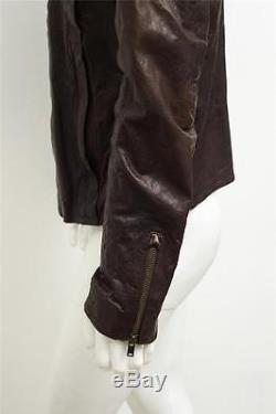 VINCE Mens Dark Brown Leather Long-Sleeve Moto Motorcycle Biker Jacket Coat M
