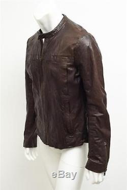 VINCE Mens Dark Brown Leather Long-Sleeve Moto Motorcycle Biker Jacket Coat M