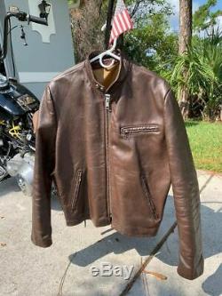 VINTAGE 60s LESCO LEATHER MOTORCYCLE JACKET SIZE 42 BROWN CAFE RACER BIKER