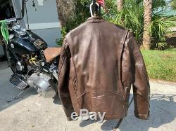 VINTAGE 60s LESCO LEATHER MOTORCYCLE JACKET SIZE 42 BROWN CAFE RACER BIKER