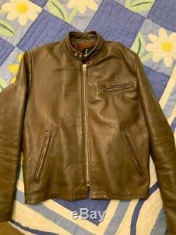 VINTAGE 60s LESCO LEATHER MOTORCYCLE JACKET SIZE 42 BROWN CAFE RACER BIKER