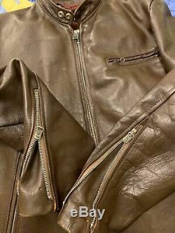 VINTAGE 60s LESCO LEATHER MOTORCYCLE JACKET SIZE 42 BROWN CAFE RACER BIKER