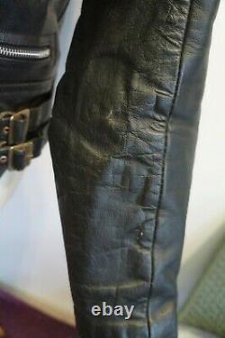 VINTAGE 80's EASTCO LONDON DISTRESSED LEATHER PERFECTO MOTORCYCLE JACKET SIZE S
