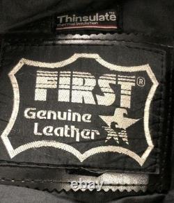 VINTAGE 80's First Genuine Leather MOTORCYCLE JACKET Cafe Racer Jacket SZ 46