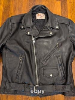 VINTAGE Excelled Leather Motorcycle Jacket Biker Belted Men's 46