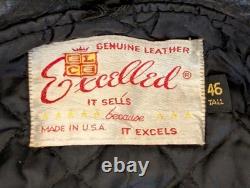 VINTAGE Excelled Leather Motorcycle Jacket Biker Belted Men's 46
