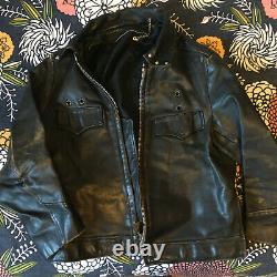 VINTAGE SKAGGERAC BLACK LEATHER MOTORCYCLE POLICE JACKET 1960-70s