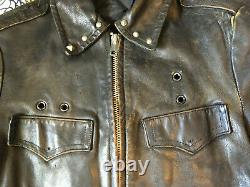 VINTAGE SKAGGERAC BLACK LEATHER MOTORCYCLE POLICE JACKET 1960-70s