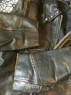 VINTAGE SKAGGERAC BLACK LEATHER MOTORCYCLE POLICE JACKET 1960-70s