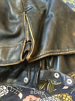 VINTAGE SKAGGERAC BLACK LEATHER MOTORCYCLE POLICE JACKET 1960-70s