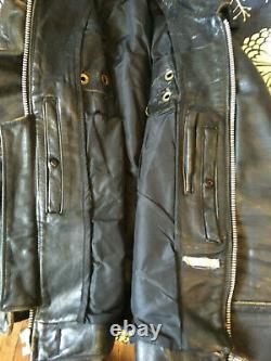 VINTAGE SKAGGERAC BLACK LEATHER MOTORCYCLE POLICE JACKET 1960-70s