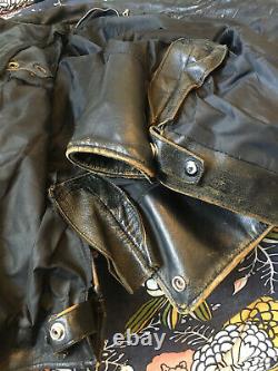 VINTAGE SKAGGERAC BLACK LEATHER MOTORCYCLE POLICE JACKET 1960-70s