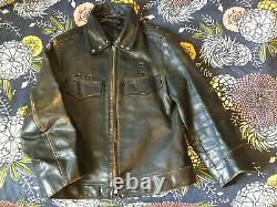 VINTAGE SKAGGERAC BLACK LEATHER MOTORCYCLE POLICE JACKET 1960-70s