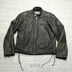VINTAGE Wilsons Heavy Leather Motorcycle Jacket Mens Large Faded Black Moto Zip