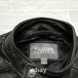 VINTAGE Wilsons Heavy Leather Motorcycle Jacket Mens Large Faded Black Moto Zip