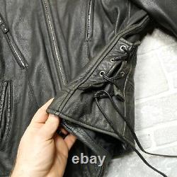 VINTAGE Wilsons Heavy Leather Motorcycle Jacket Mens Large Faded Black Moto Zip