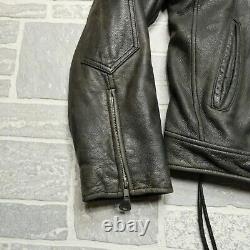 VINTAGE Wilsons Heavy Leather Motorcycle Jacket Mens Large Faded Black Moto Zip