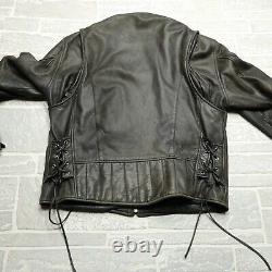 VINTAGE Wilsons Heavy Leather Motorcycle Jacket Mens Large Faded Black Moto Zip