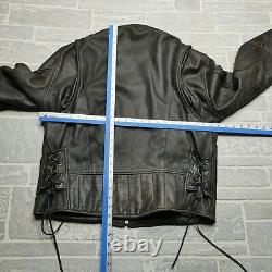 VINTAGE Wilsons Heavy Leather Motorcycle Jacket Mens Large Faded Black Moto Zip