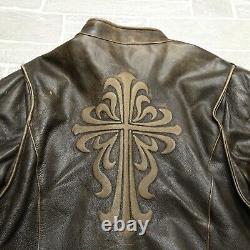 VINTAGE Wilsons Leather Motorcycle Jacket Mens 2XL Brown Thick Embossed Cross