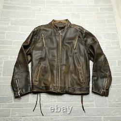 VINTAGE Wilsons Leather Motorcycle Jacket Mens 2XL Brown Thick Embossed Cross