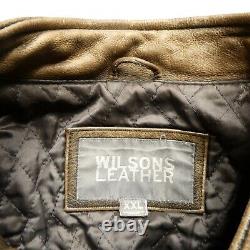 VINTAGE Wilsons Leather Motorcycle Jacket Mens 2XL Brown Thick Embossed Cross