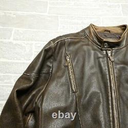VINTAGE Wilsons Leather Motorcycle Jacket Mens 2XL Brown Thick Embossed Cross
