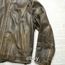 VINTAGE Wilsons Leather Motorcycle Jacket Mens 2XL Brown Thick Embossed Cross