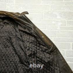 VINTAGE Wilsons Leather Motorcycle Jacket Mens 2XL Brown Thick Embossed Cross