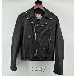 VNTG 70s Excelled Genuine Leather Motorcycle Jacket 36 Black Biker Moto Made USA