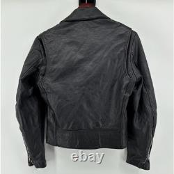 VNTG 70s Excelled Genuine Leather Motorcycle Jacket 36 Black Biker Moto Made USA