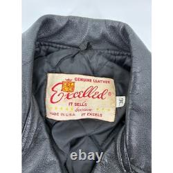 VNTG 70s Excelled Genuine Leather Motorcycle Jacket 36 Black Biker Moto Made USA