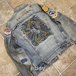 VTG 70's Patched Hand Painted Levi's Type 3 Trucker Denim Jacket 2 Pocket Size M