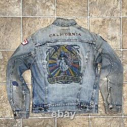 VTG 70's Patched Hand Painted Levi's Type 3 Trucker Denim Jacket 2 Pocket Size M