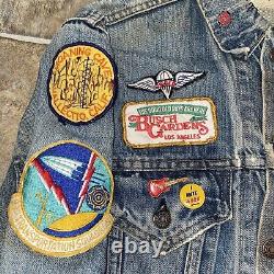 VTG 70's Patched Hand Painted Levi's Type 3 Trucker Denim Jacket 2 Pocket Size M