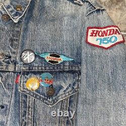 VTG 70's Patched Hand Painted Levi's Type 3 Trucker Denim Jacket 2 Pocket Size M