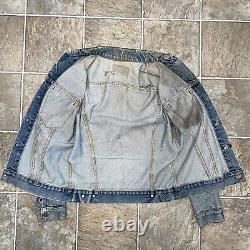 VTG 70's Patched Hand Painted Levi's Type 3 Trucker Denim Jacket 2 Pocket Size M