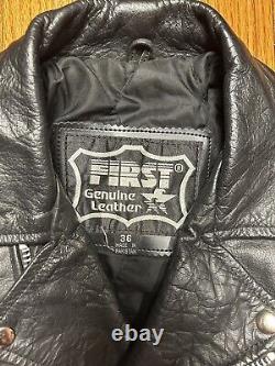 VTG 80's FIRST Genuine Leather Motorcycle Ramones Style Jacket Men's 36 Small