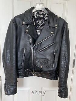 VTG 80's THE ALLEY CHICAGO Black Leather Motorcycle Jacket 36 Moto Biker Punk