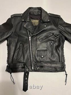 VTG 80s Hudson Leather Belted Black Motorcycle Jacket Thinsulate Liner Size 46