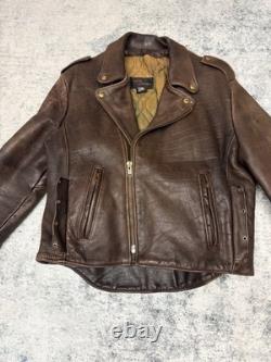 VTG 80s Natal Leather Heavy Brown Size Lace Zip Up Motorcycle Jacket Size 48 USA